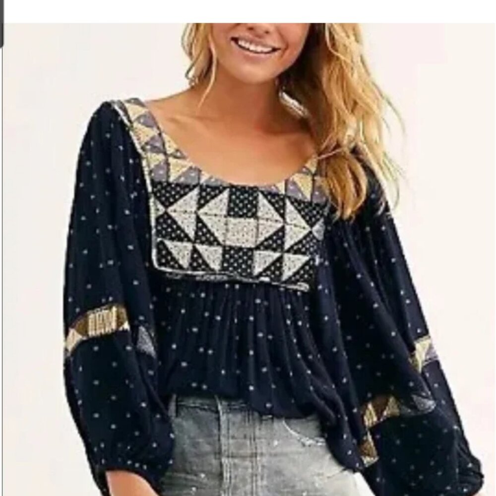Free People Keepsake Patchwork Blouse - image 4